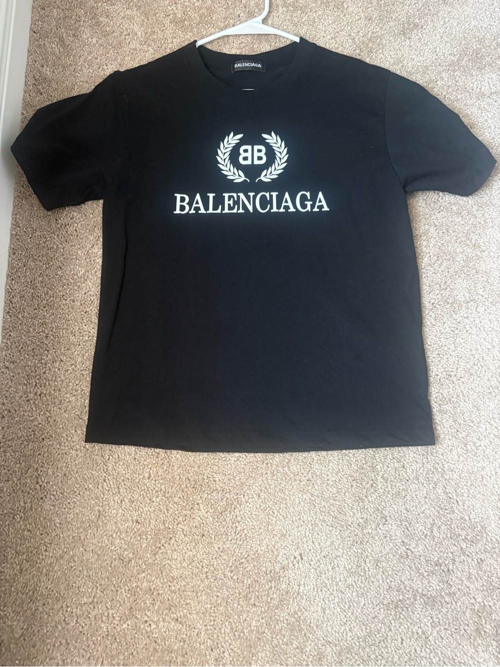 Balenciaga Black Crewneck T-Shirt with White Logo Laurel
